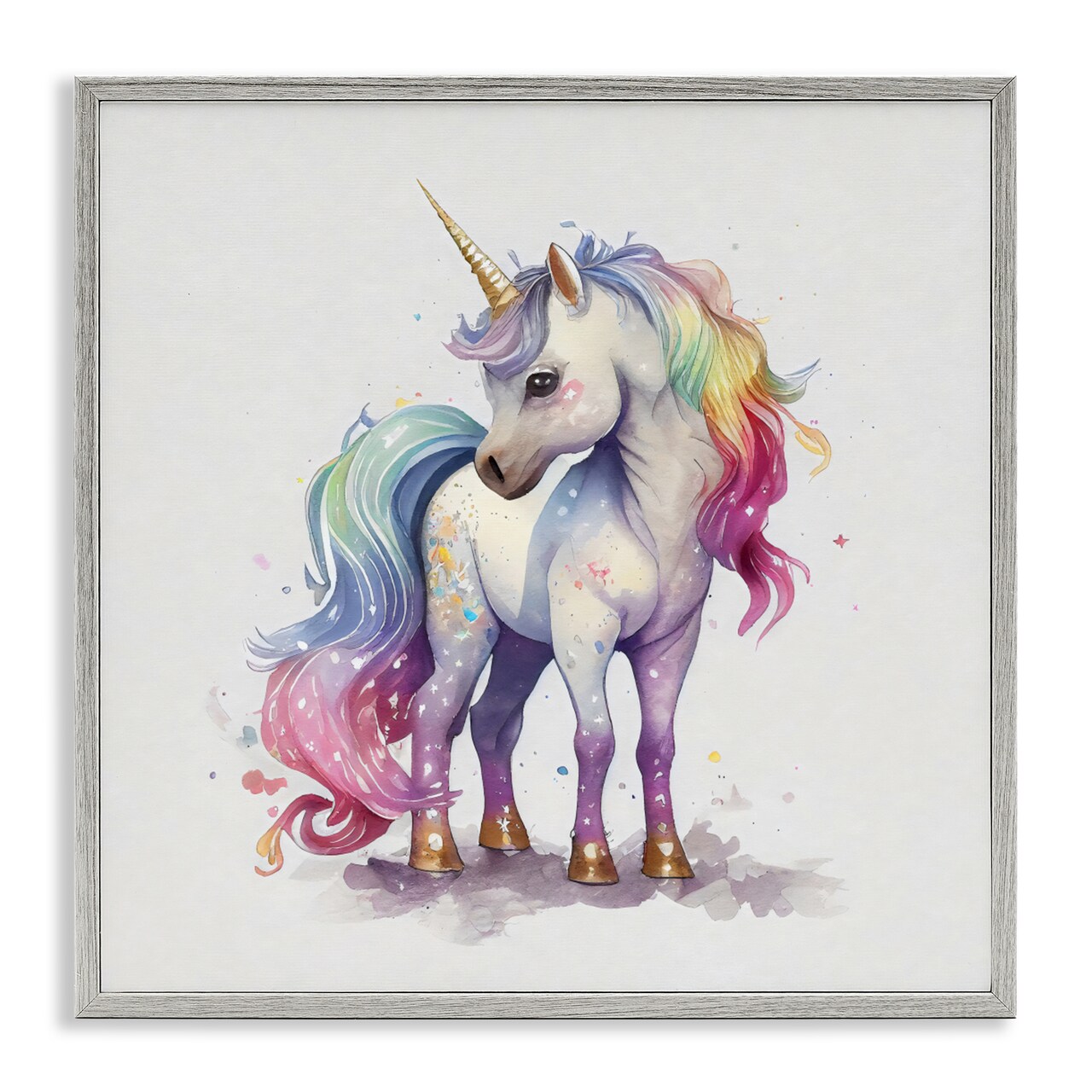Stupell Industries Watercolor Unicorn & Rainbow Mane Framed Giclee, design by Creative Studio
